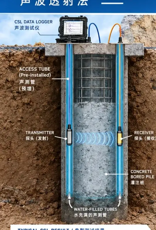 Crosshole sonic logging method illustration