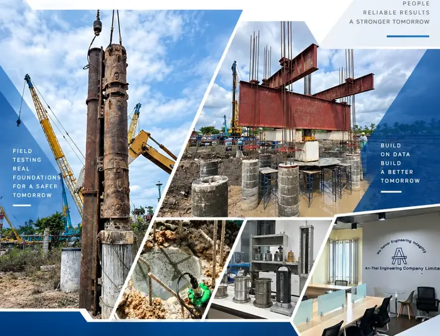 Pile-testing scenes from the AN-THAI engineering brochure
